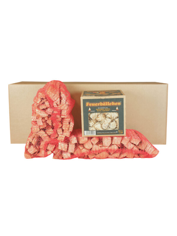 Anheizpaket (7 x Anzündholz & 2 x Feuerbällchen) – Karton