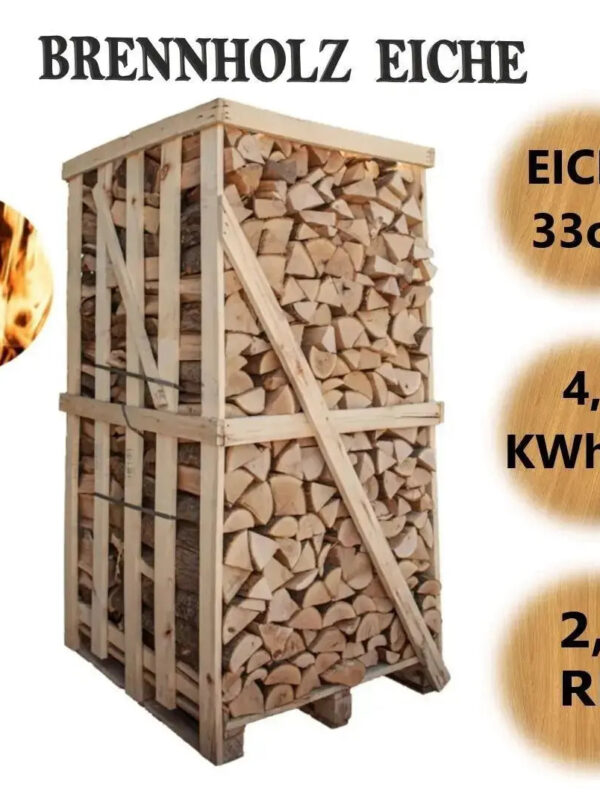 Eiche Brennholz kaminfertig auf 2-RM-Palette (kammergetrocknet) – 33 cm